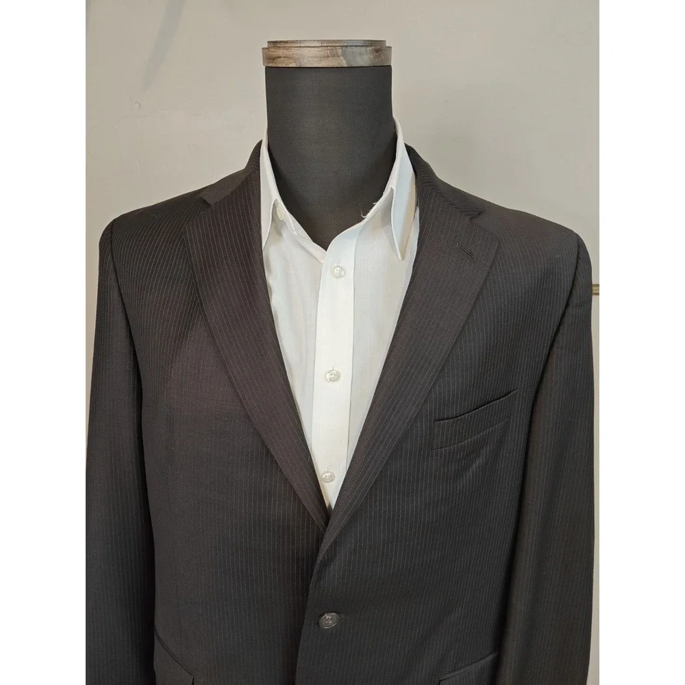 Jack Victor Mens Wool Sports Coat 44L Brown Stripe Canada 2 Button Blazer
